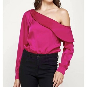 Women's One Shoulder Satin Bodysuit - Strut & Bolt - 1 of 4