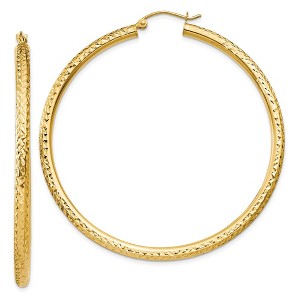 Black Bow Jewelry 3mm x 55mm, 14k Yellow Gold, Diamond-cut Round Hoop Earrings - 1 of 4