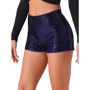 INSPIRE CHIC Women's Mid Rise Solid Sparkle Sequin Zipper Shorts - 1 of 4