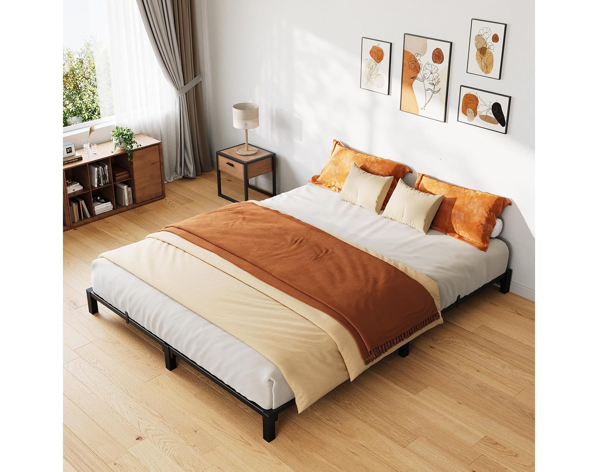 Acekool Black Metal Bed Frame, Heavy Duty Platform with Under Bed Storage, No Box Spring Needed, Easy Assembly, Multiple Sizes