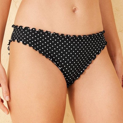 Women's Polka Dot Ruffle Cheeky Bikini Bottom - Shade & Shore™ Black S