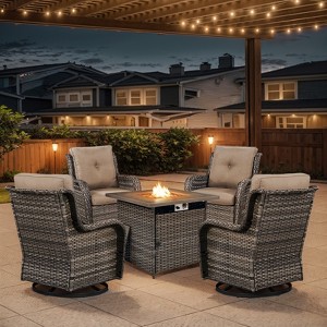 POCASSY Patio Furniture Set with 30" Propane Fire Pit Table, Patio Swivel Rocking Glider Chairs Set of 4 with PE Wicker and Square Firepit Table - 1 of 4