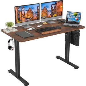 Fontoi Desks, Standing Desk with Adjustable Height, Home Office Desk with Splice Board, Gaming Desk with Spacious Work Surface, Brown, 24"*48"*27.5" - 1 of 4