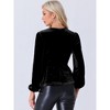 INSPIRE CHIC Women's Velvet Elegant Tie Waist Long Sleeve V Neck Wrap Peplum Blouse - 3 of 4