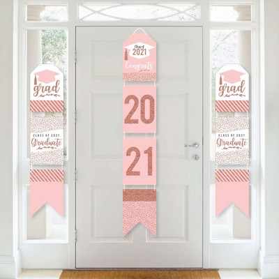 Big Dot of Happiness Rose Gold Grad - Hanging Vertical Paper Door Banners - 2021 Graduation Party Wall Decoration Kit - Indoor Door Decor