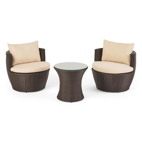 GDFStudio Hayle Outdoor Wicker 3 Piece Chat Set with Cushions - image 1 of 4