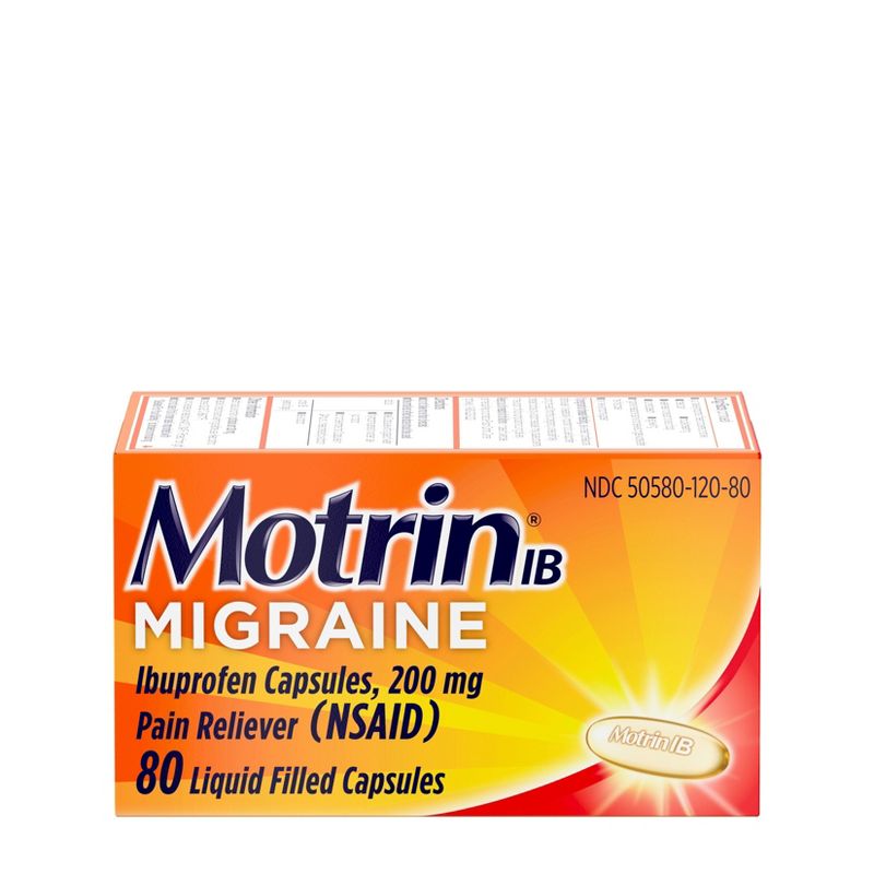 Motrin Ibuprofen Migraine Liquid Filled (NSAID) Caplet - 80ct, 1 of 13
