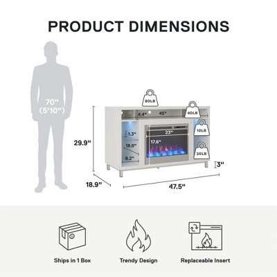Modern White 55'' Fireplace TV Stand with Illuminated Shelves