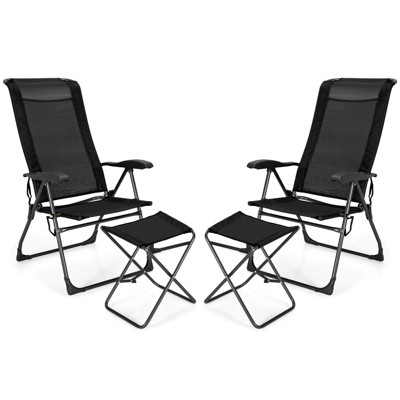 Tangkula 4 PCS Outdoor Wicker Chaise Lounge Patio Lounge Chair Ottoman Set Camp Chairs w/7-Gear Adjustable Backrest