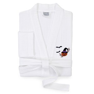 Linum Home Textiles 100% Turkish Cotton Unisex Smyrna Hotel/Spa Embroidered Robes - Pumpkin Head - 1 of 4