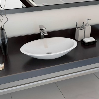 vidaXL Wash Basin 23.3"x13.8"x4.2" Mineral Cast/Marble Cast White