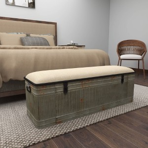 Farmhouse Upholstered Metal Storage Bench - Olivia & May - 1 of 4