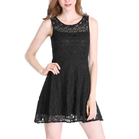 Женские платья INSPIRE CHIC Women's Round Neck Sleeveless Floral Lace Mini Dress X-Small Black