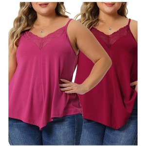 Agnes Orinda Women's Plus Size Lace Front V-Neck Sleeveless Spaghetti Strap Packs Camisoles - 1 of 4