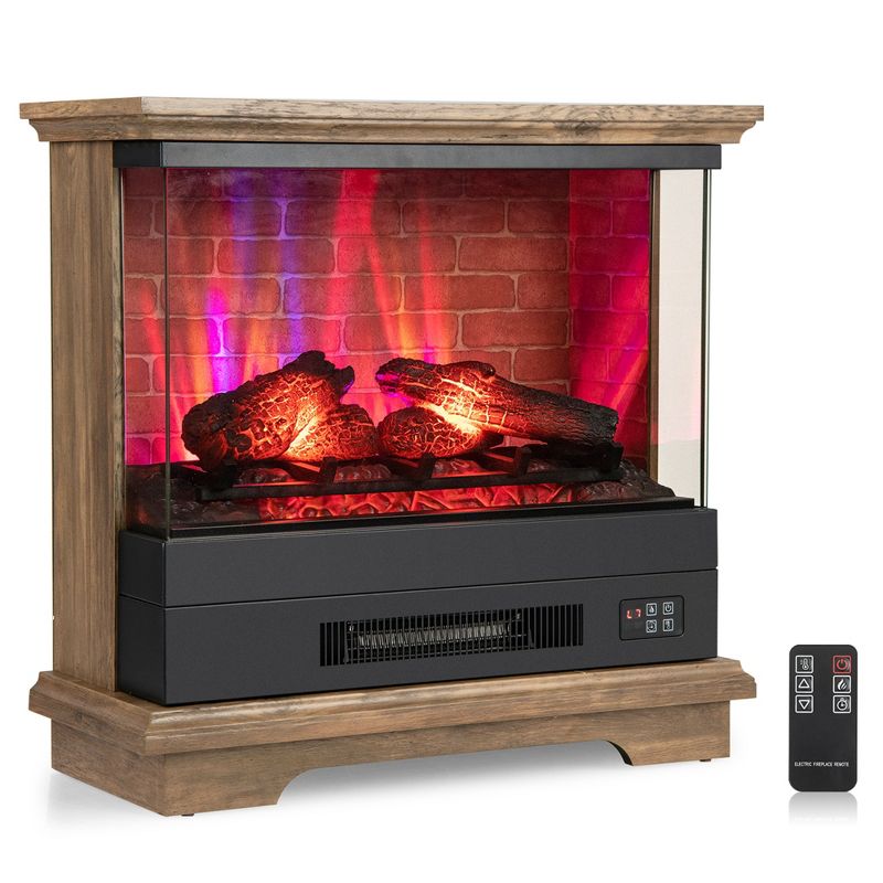 Costway 27'' Electric Fireplace Heater Freestanding 1400W Remote Control Timing Function Brown/Black/White, 1 of 11