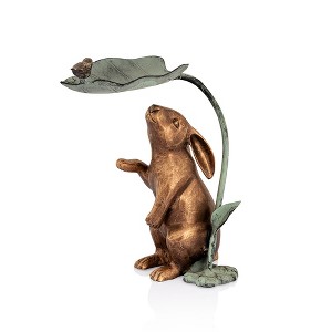 SPI Home Rabbit, Bird and Leaf Birdfeeder – 18-Inch Cast Aluminum Outdoor Feeder with Nature-Inspired Bronze Finish - 1 of 4