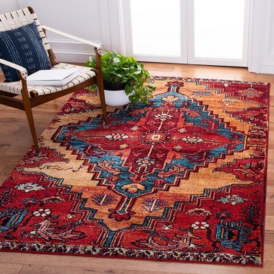 Vintage Red and Blue Rectangular Synthetic Area Rug