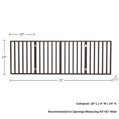 Brown 4-Panel Freestanding Retractable Pet Gate with Metal Hinges