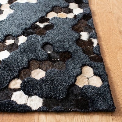 Manhattan Black and White Hand-Knotted Wool Shag Rug