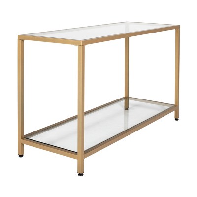 47" Gold Metal and Glass Console Table with Storage
