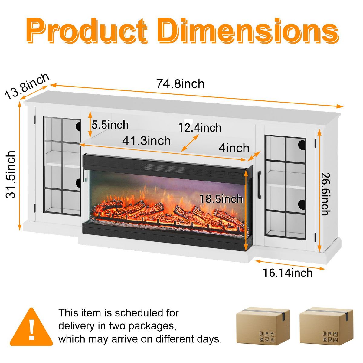 40 in Electric Fireplace & 75 in TV Stand with 12-Color LED Flame and 3 Brightness Modes, Spacious Two-Tier Design - thumbnail 3