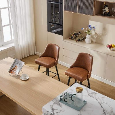 26" Counter Height Swivel Barstool ,2 Packs, Upholstered Fabric Bar Stool with Back & Wood Leg, 360 Swivel Bar Chairs