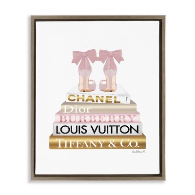 Stupell Industries Pink Gold Heels Bookstack, 25" x 31"