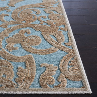 Stone and Aqua Hand-Knotted Viscose Runner Rug