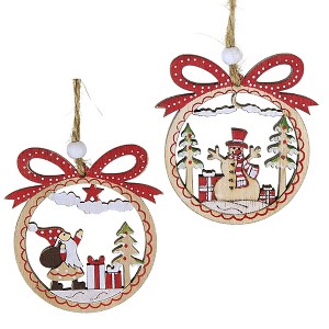 Ganz 2.75 In Holiday Laser Cut Wood Ornament Christmas , Santa Snowman Presents (2PC) - 1 of 3