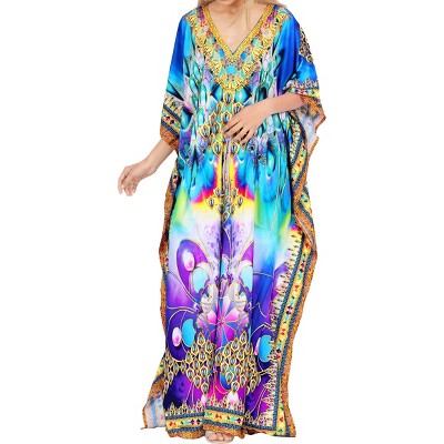 LA LEELA Women Dailywear Maxi Plus Size Ethnic Caftan Casual Long Slit Dress Loungewear Dashiki Dresses for Women One Size Multi,Abstract
