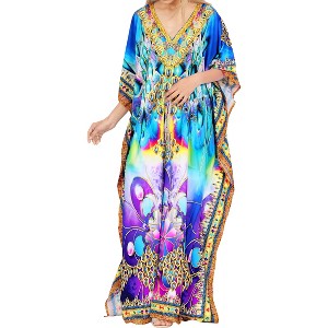 LA LEELA Women Dailywear Maxi Plus Size Ethnic Caftan Casual Long Slit Dress Loungewear Dashiki Dresses for Women One Size Multi,Abstract - 1 of 4