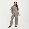 Anna-Kaci Lounge Women's PLus Size Leopard Print Pajama Set with Soft Satin Finish Relaxed Button Front Top and Straight Leg Pants - 3 of 4