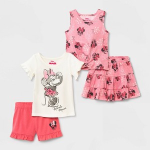 Toddler Girls' 4pc Minnie Mouse Solid Top and Bottom Set - Pink - 1 of 4