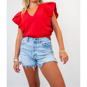 Women's Pleated Cap Sleeve Ruffle Sweater - Strut & Bolt - 1 of 3