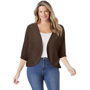 Woman Within Plus Size Rib Trim Cardigan Shrug - 1 of 4
