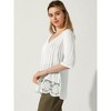 Allegra K Women's Lace Trim Ruched Comfy Summer 1/2 Sleeve V Neck Shirt - 3 of 4