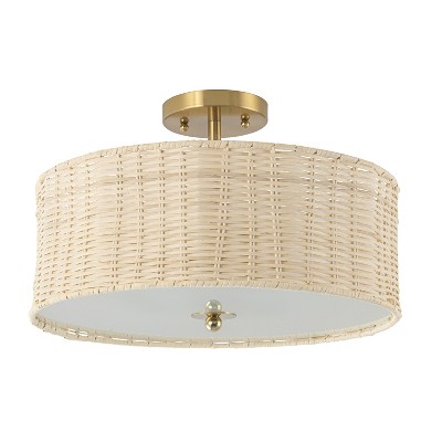 C Cattleya 3-Light Woven Rattan Semi-Flush Mount Ceiling Light