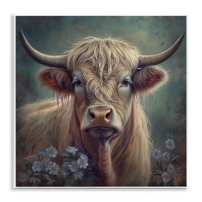 Stupell Industries Highland Cow with Daisies Wall Plaque Art