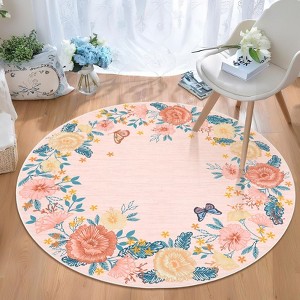 Vintage Floral Scalloped Area Rug Machine Washable Rug Stain Resistant Easy Cleaning Carpet Non Slip Soft Low Pile Folding Floor Cover For Home - 1 of 4