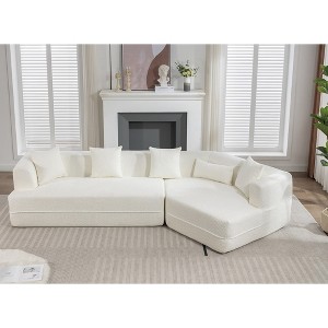 Modern Minimalist Modular Sectional Sofa, Plush No-Assembly Reversible Couch w/ Crocheted & Anti-Wrinkle Fabric - 1 of 4