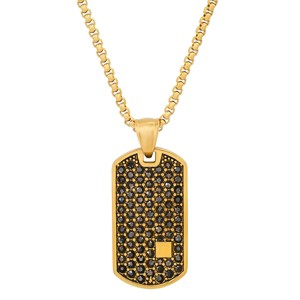Steeltime 24" Men's 18k gold plated stainless steel and simulated black diamonds dog tag pendant - 1 of 4