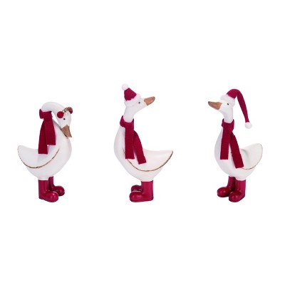 Transpac Resin 9 in. White Christmas Santa Duck Dancers Set of 3