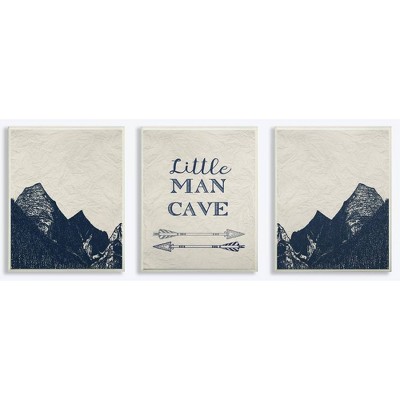 3pc 10"x0.5"x15" Little Man Cave Arrows and Mountains Wall Plaque Art Set - Stupell Industries