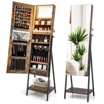 Full Length Mirror Jewelry Cabinet Jewelry Makeup Organizer with Drawer  &Wheels