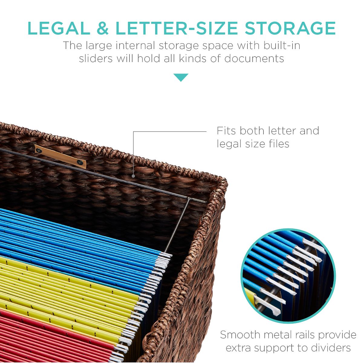 Best Choice Products Hyacinth Rolling Filing Cabinet Mobile Organizer Storage Basket w/ Lid, Locking Wheels - Natural - thumbnail 2