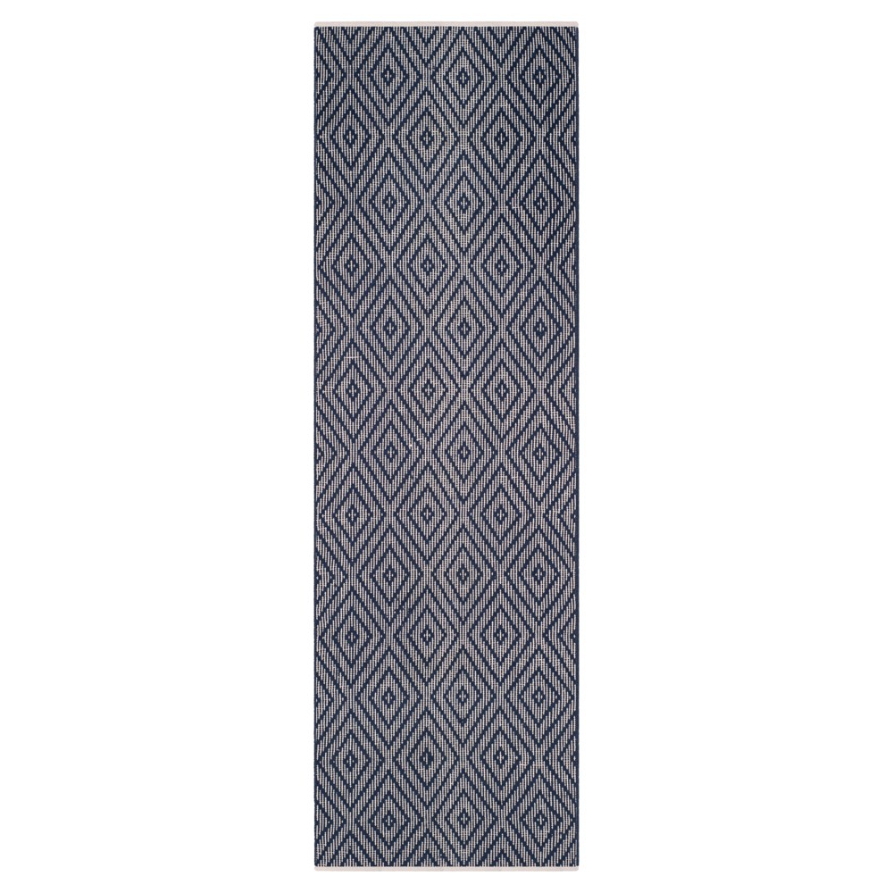 Navy/Ivory Diamond Flatweave Woven Runner 2'3inx13' - Safavieh