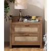 Mid-Century Modern Wooden Nightstand with Type-c Charging Station and 2 Drawers,Wicker Nightstand, Boho Night Stand Bedside Table for Bedroom - 3 of 4
