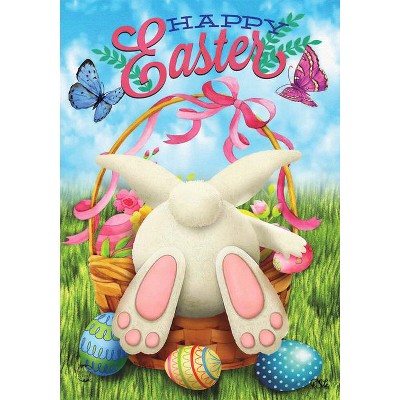 Colorful Easter Bunny Garden Flag with Basket and Eggs