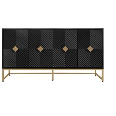 TIRAMISUBEST Modern 4-Door Sideboard with Carved Diamond Elements, Coffee Bar Cabinet with Adjustable Shelf, for Dining Room, Kitchen, Living Room