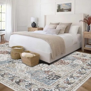 Washable Area Rugs, Non-Slip Neutral Vintage Distressed Soft Rug, Low Pile Stain-Resistant Carpet, Indoor Foldable Print Floor Mat - 1 of 4